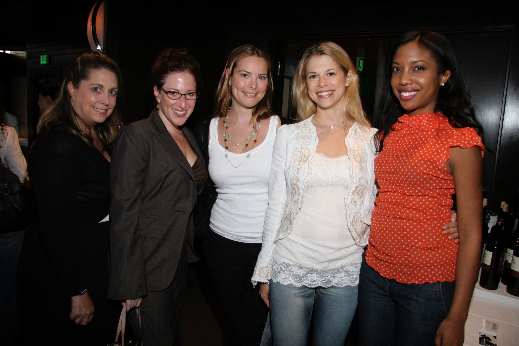 Zoë Alexander, far right in a red polka-dot top, with four women at a Los Angeles Divas Who Dine event circa 2006